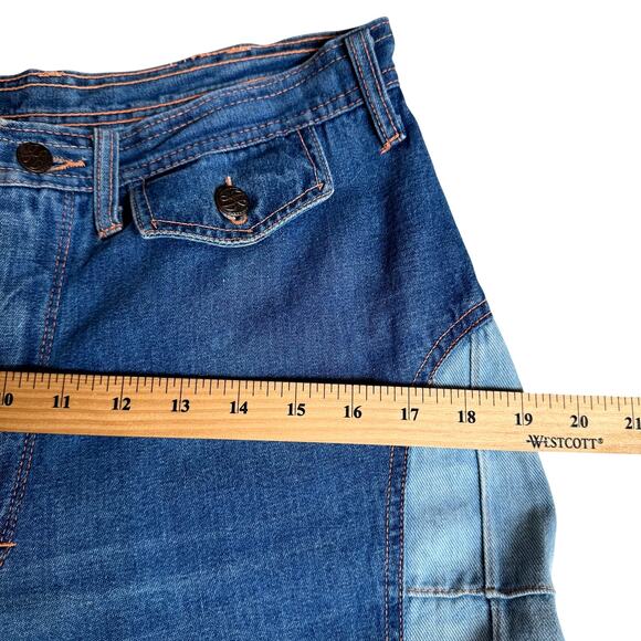 VTG 70s Flare Jeans Mens 32x34 Blue Denim Two Tone High Rise Festival Boho - Picture 4 of 8